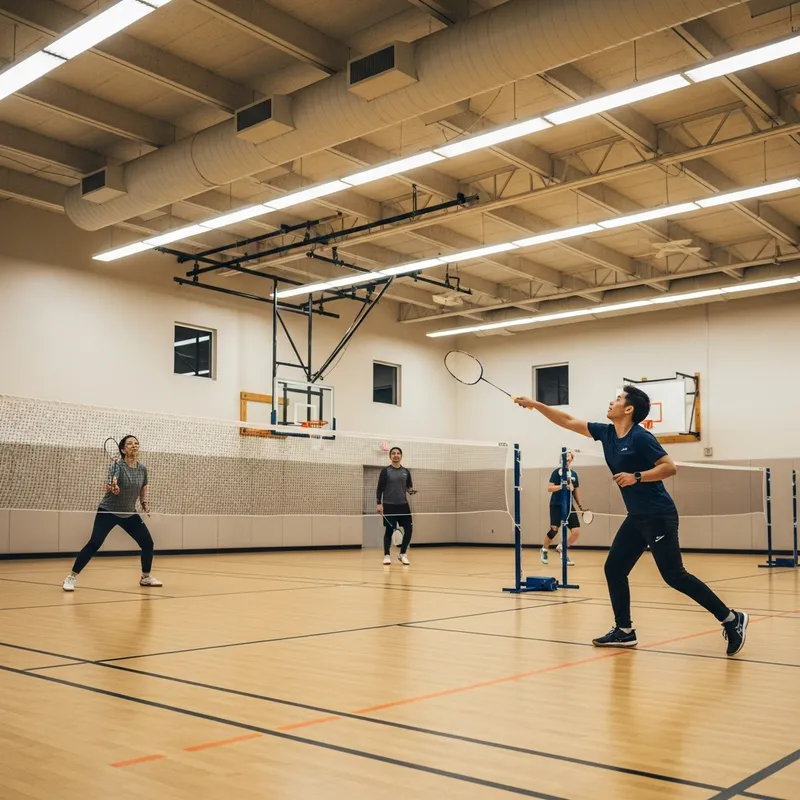 People playing badminton in community centre gym