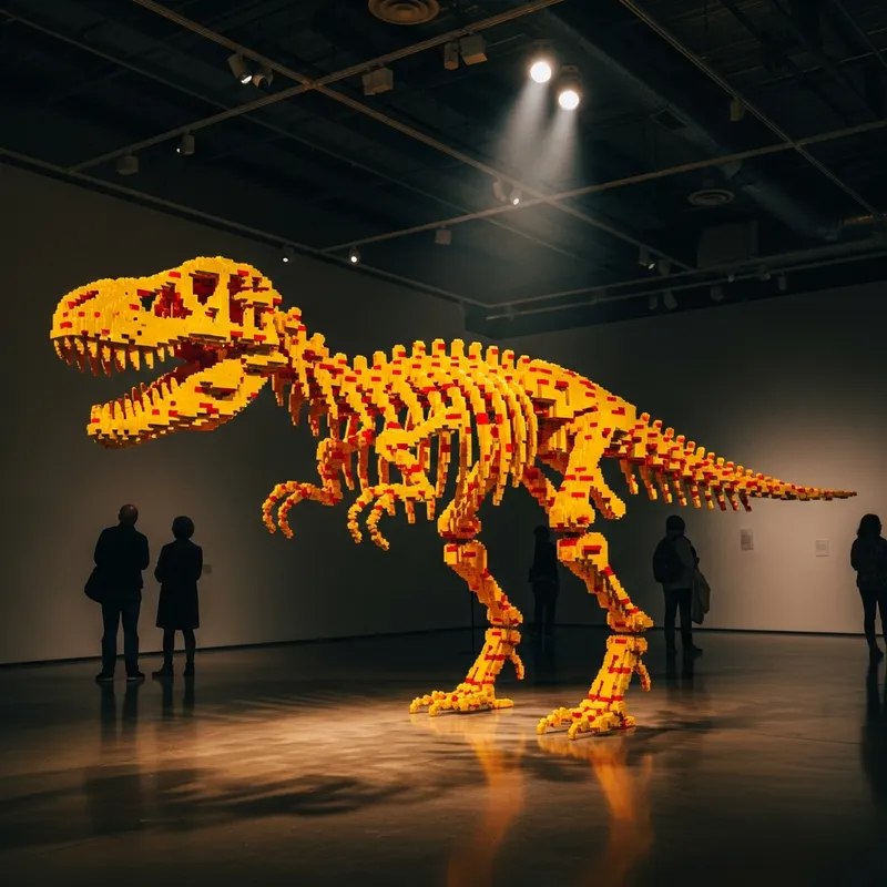 Large LEGO brick T-Rex sculpture at The Art of the Brick exhibition