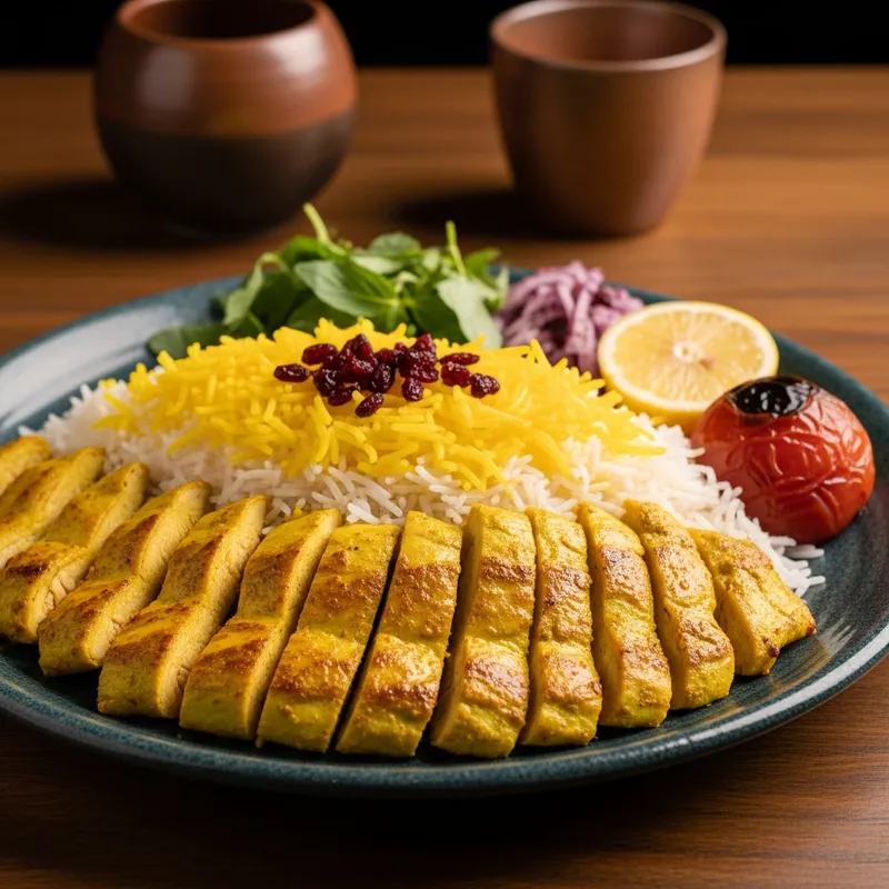 Ghoroob Persian chicken shawarma with saffron rice barberries and lemon at 5935 Yonge St North York