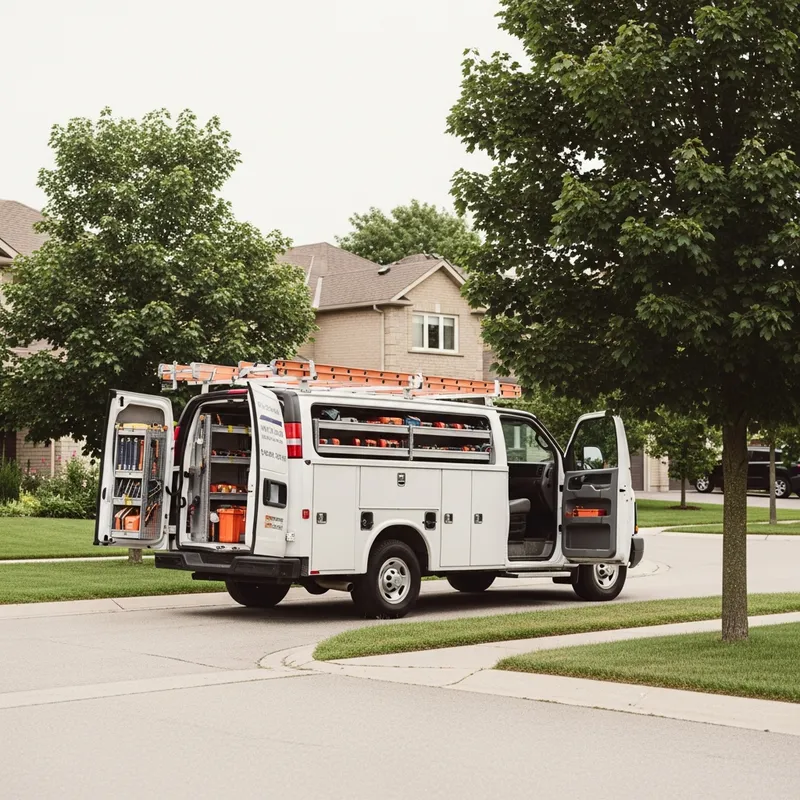 DrainWorks Plumbing service vehicle in a North York neighbourhood
