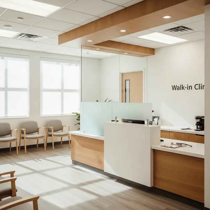 Walk-in clinic reception area in North York