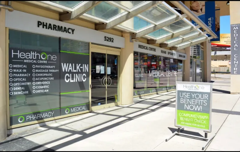 HealthOne Medical and Walk-In Centre storefront at 5292 Yonge Street in North York