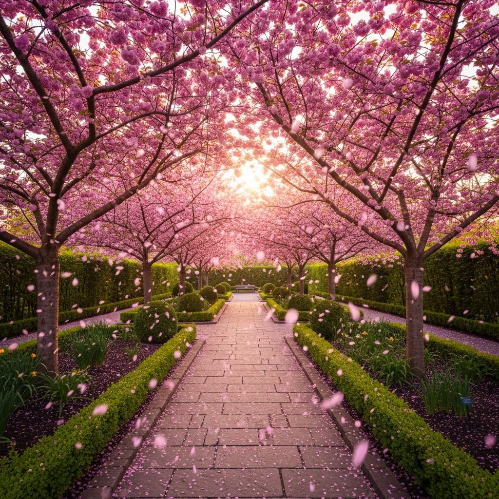 Cherry blossom trees in bloom at Edwards Gardens, North York