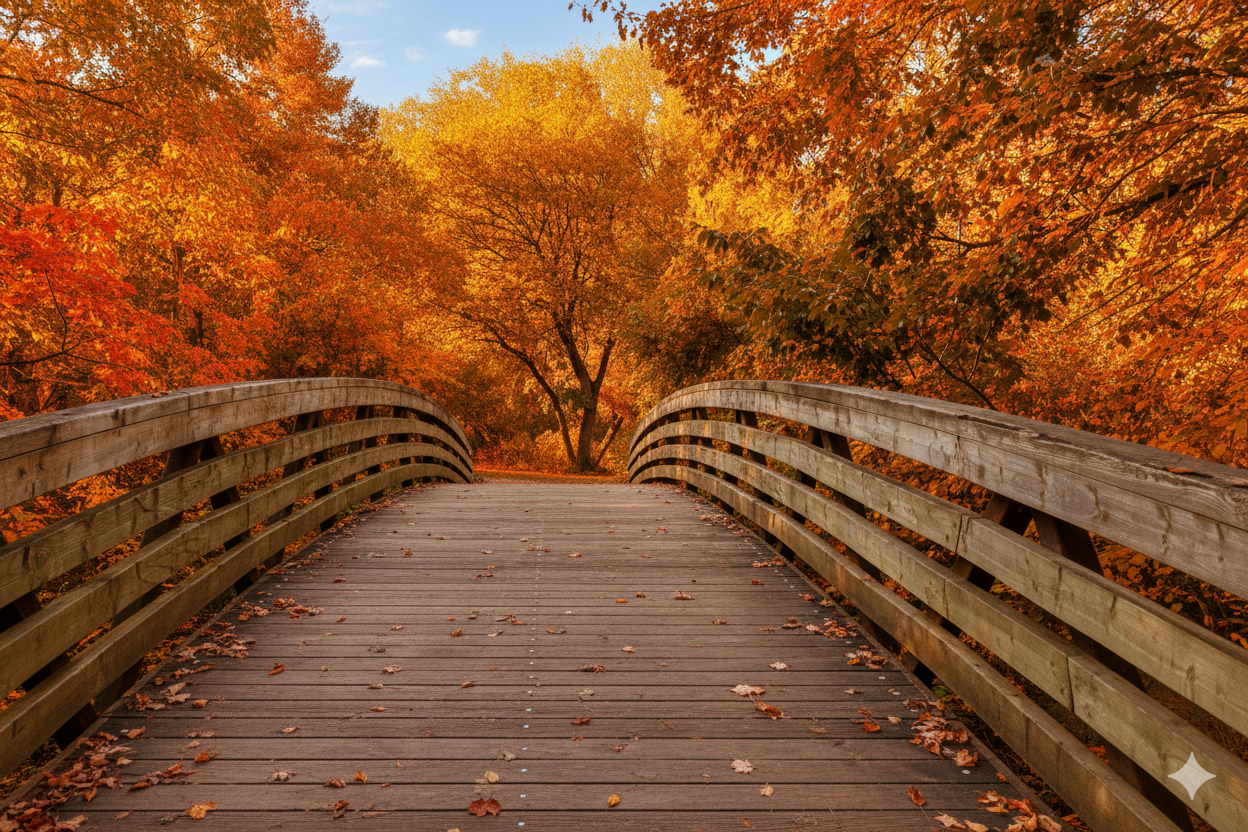 Betty Sutherland Trail wooded ravine with vibrant fall colours and autumn foliage in North York Toronto