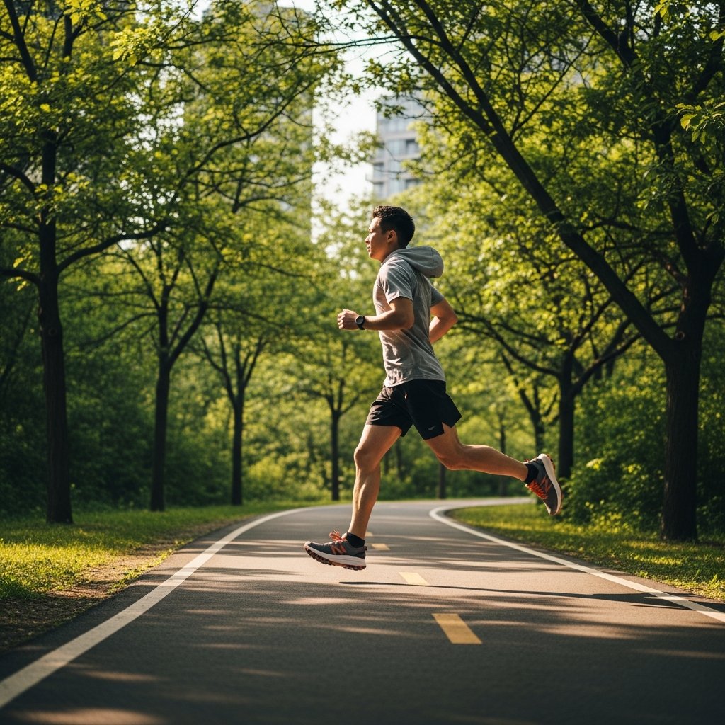 Runner on Don Valley trail in North York